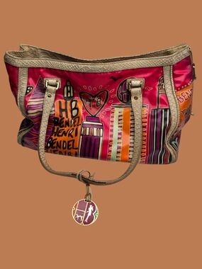 Henri Bendel NYC Skyline Tote Pink Graphic Snake Embossed Shoulder Bag Mirror